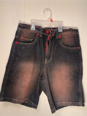 Men's Vitriol Black Washed Jean Shorts with Red Accents
